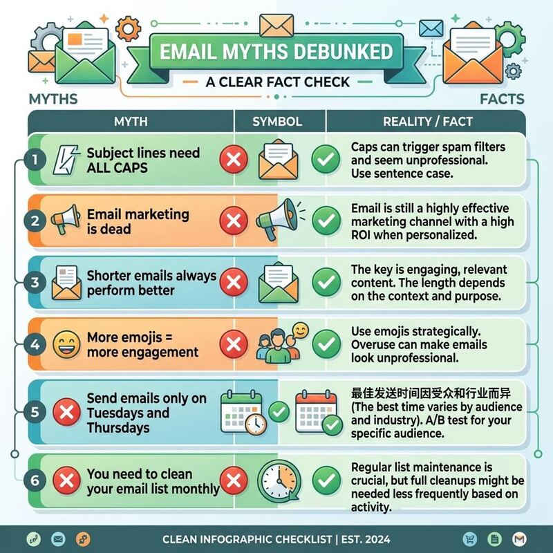 Checklist of email myths vs facts