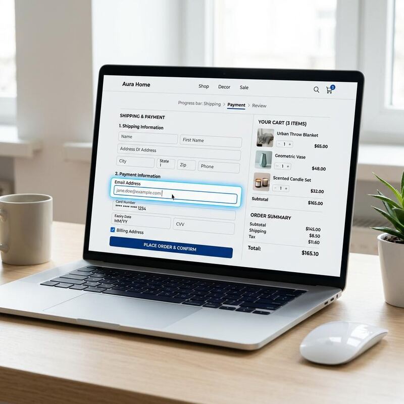 Online-Checkout mit hervorgehobenem E-Mail-Feld