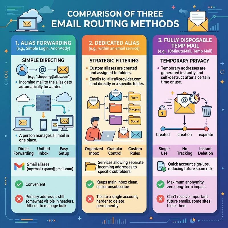 Three email routing methods compared