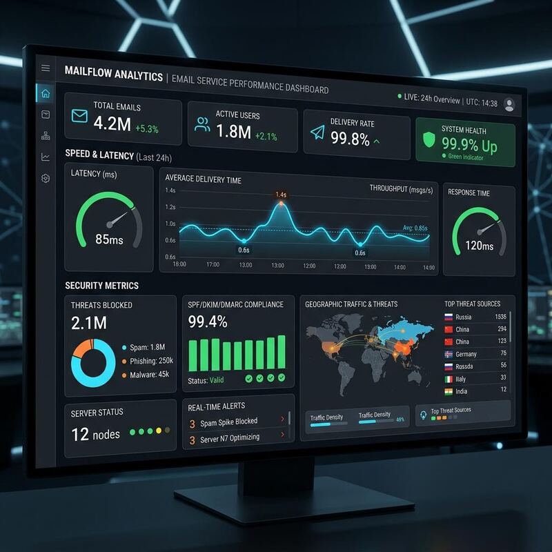 Email service performance and security metrics