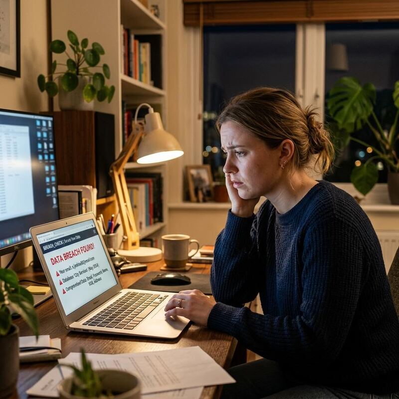 Person checking data breach status online