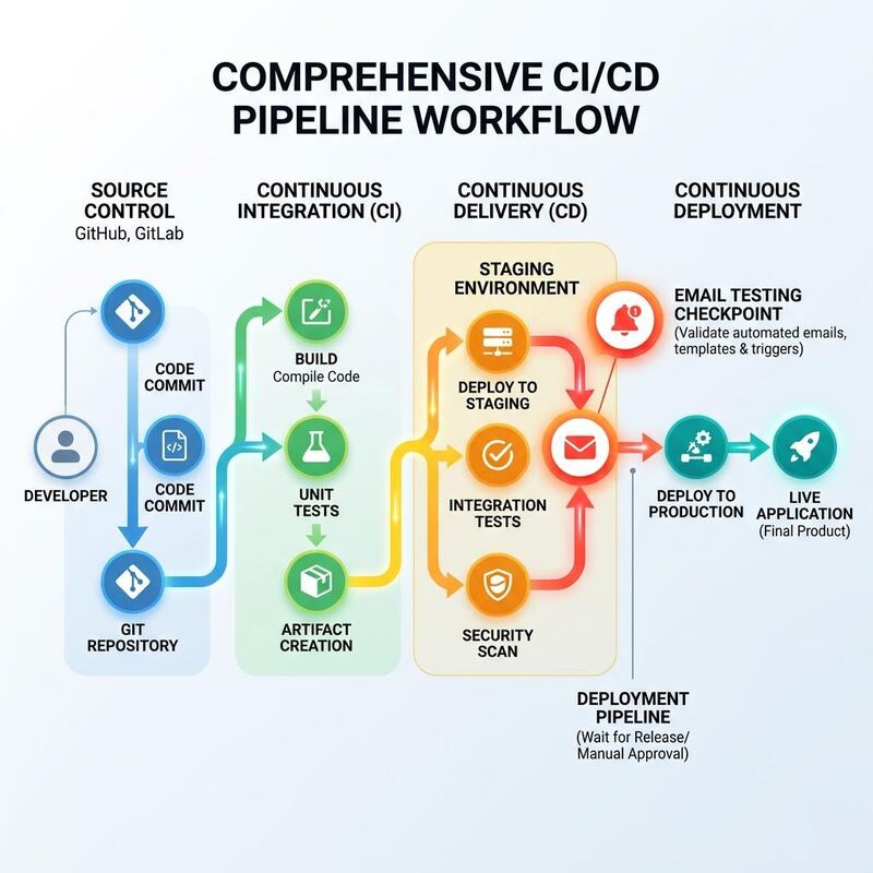 CI/CD pipeline'ında e-posta test kontrol noktası